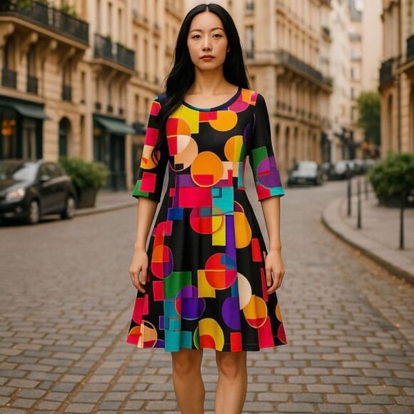 2/4 sleeves Lily geometric motif a line dress 22-24 plus  dress - Picture 1 of 5